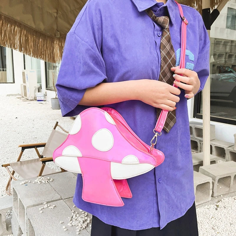 Mushroom Shape PU Leather Crossbody Bag Adjustable Strap Shoulder Handbag