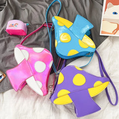 Mushroom Shape PU Leather Crossbody Bag Adjustable Strap Shoulder Handbag