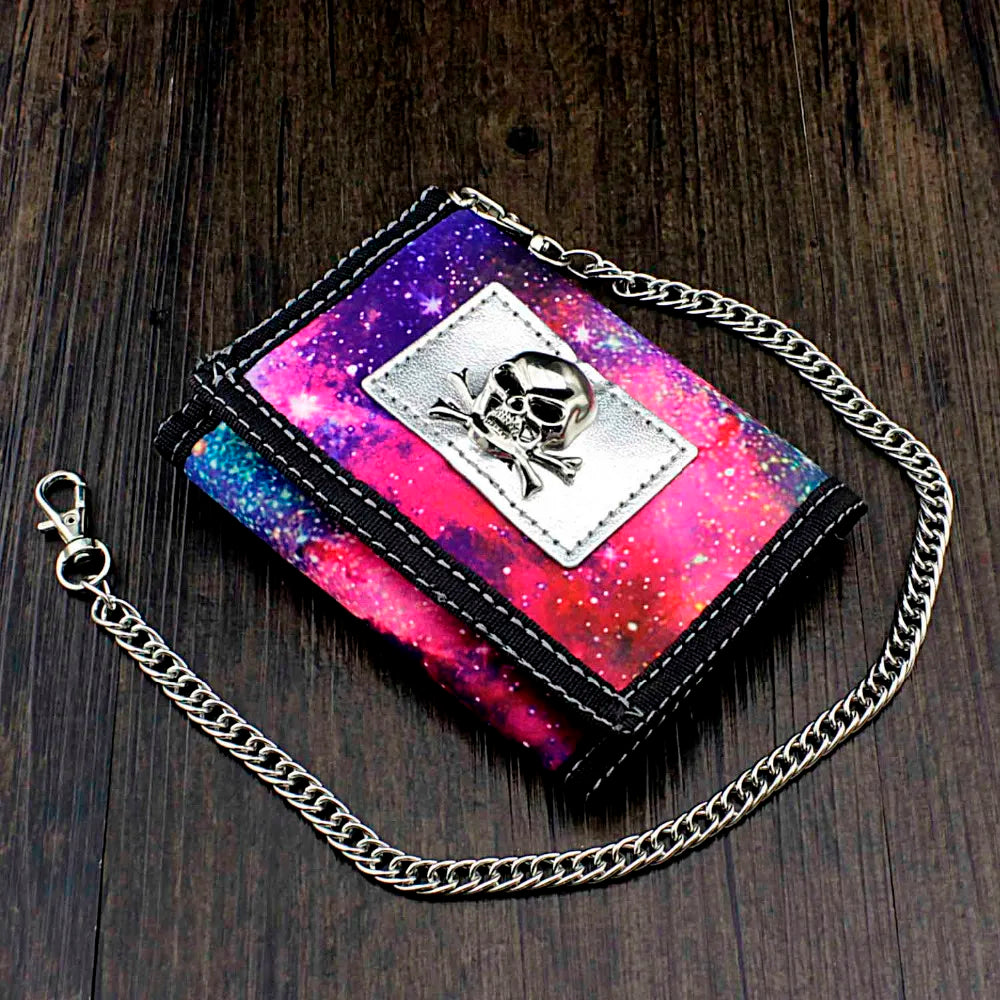 Trifold Starry Sky Wallet Zip Purse with Chain Gift