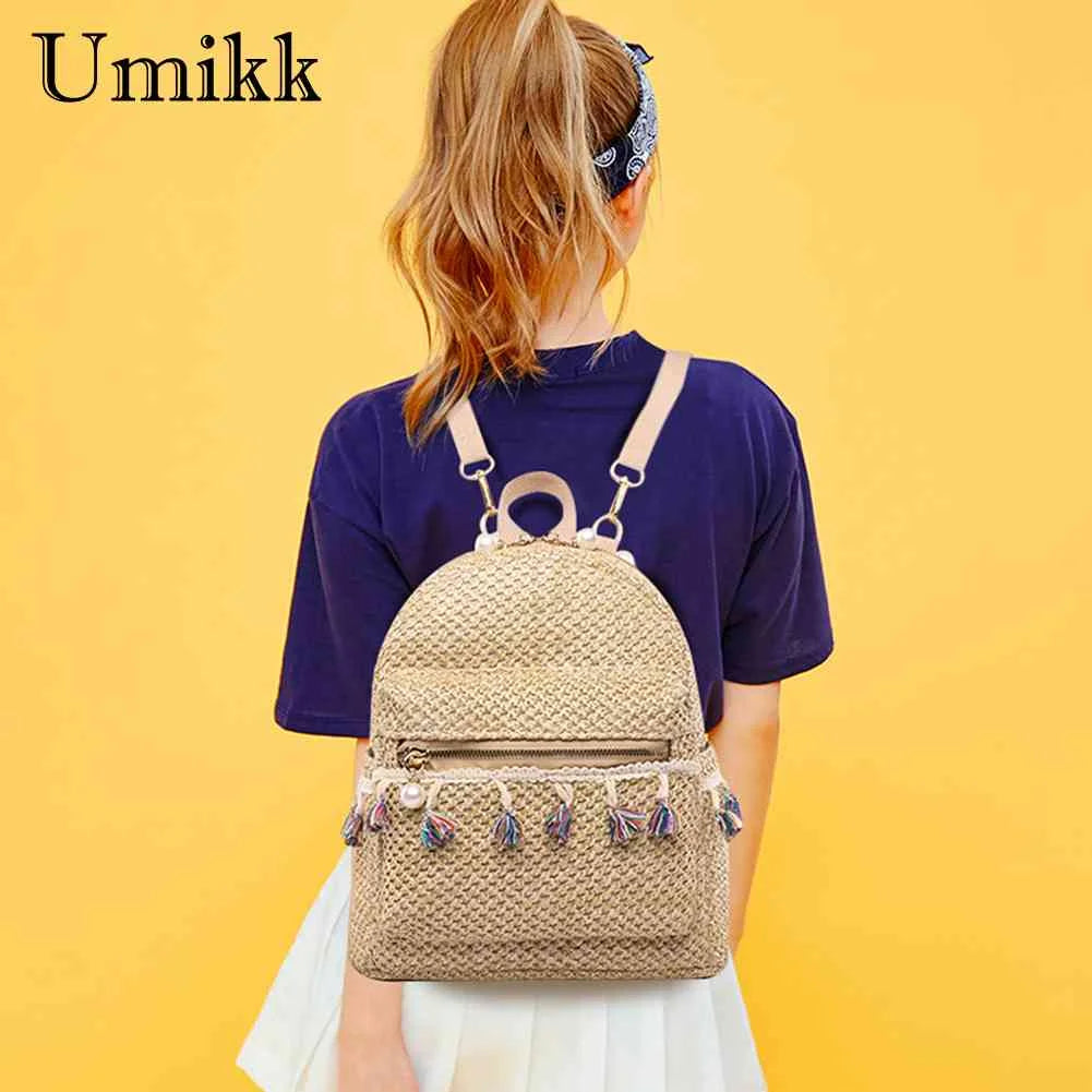 Tassel Weave Backpack Large Capacity Travel Shoulder Bag
