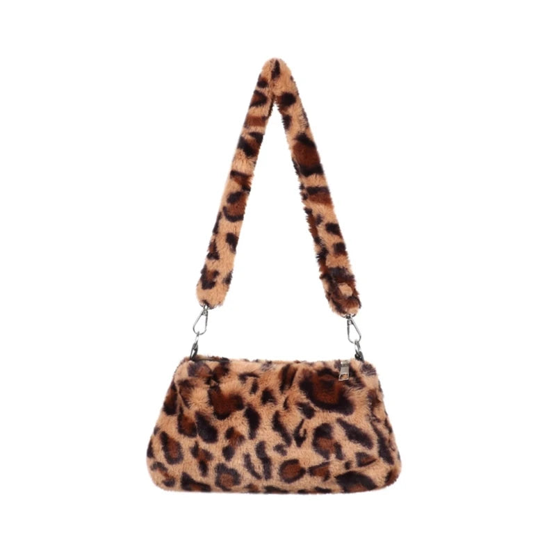 Fluffy Cow Plush Print Shoulder Bag Soft Handbag