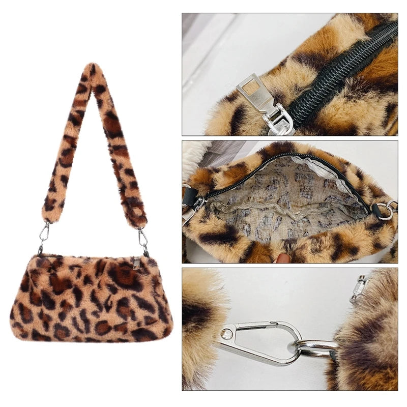 Fluffy Cow Plush Print Shoulder Bag Soft Handbag