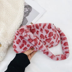 Fluffy Cow Plush Print Shoulder Bag Soft Handbag