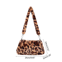 Fluffy Cow Plush Print Shoulder Bag Soft Handbag