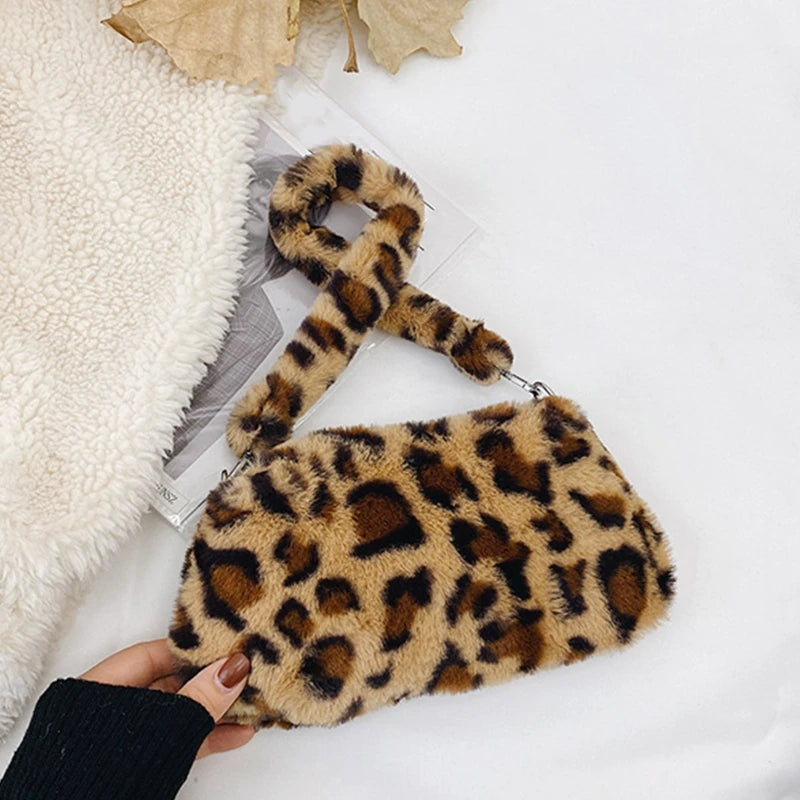 Fluffy Cow Plush Print Shoulder Bag Soft Handbag