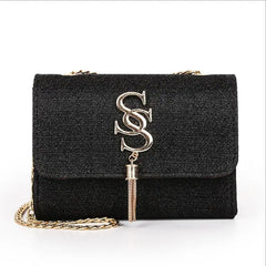 Women Glitter Envelope Clutch Bag Tassel Chain Crossbody
