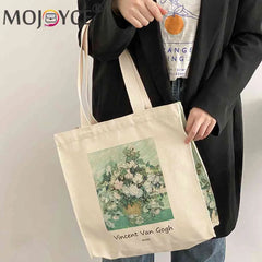 Van Gogh Oil Painting Canvas Shoulder Bag Zipper Grocery Shopper