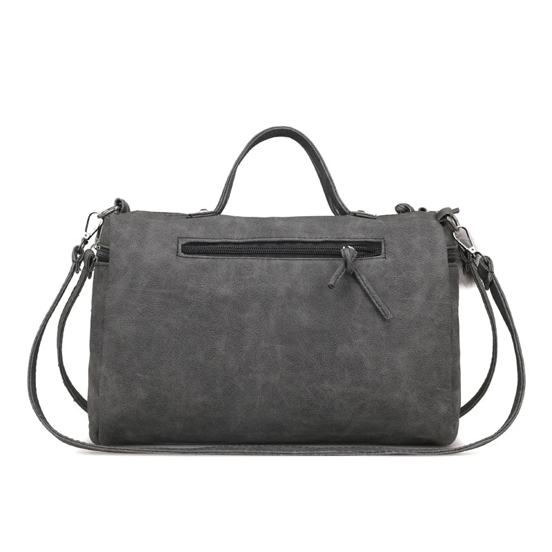 Women Rivets Fur Ball Pendant Handbag Shoulder Bag