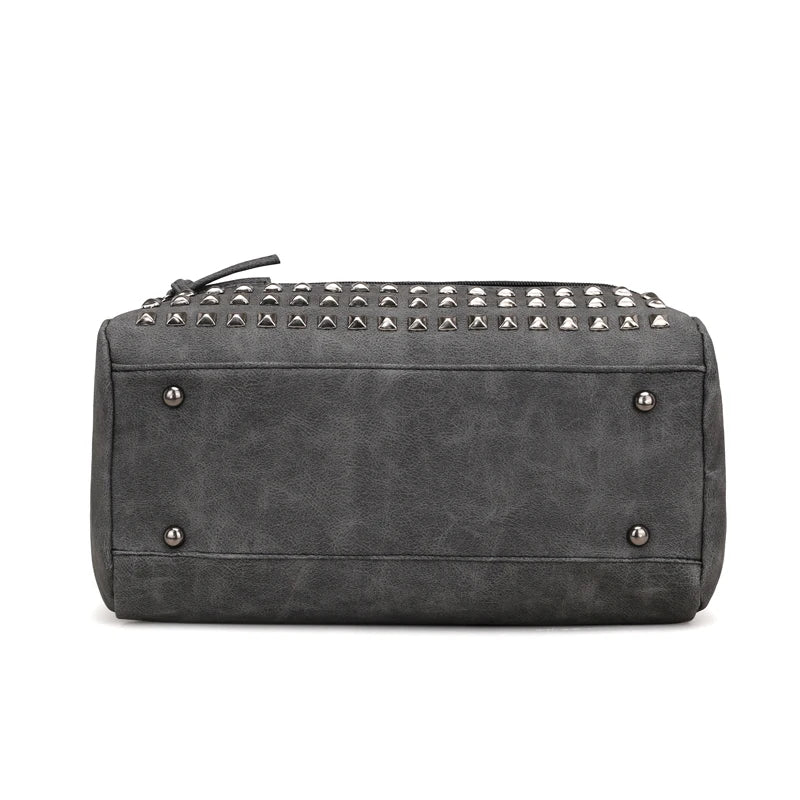 Women Rivets Fur Ball Pendant Handbag Shoulder Bag