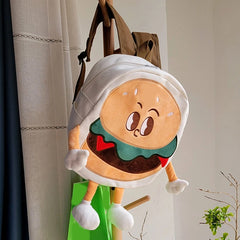 Women Hamburger Backpack Canvas Casual Rucksack for Teenage Girls