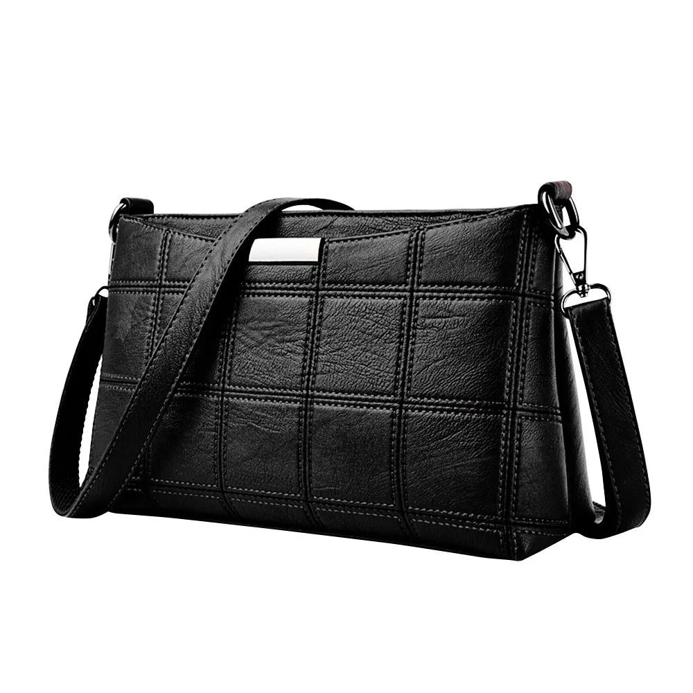 Women Plaid Bag Leather Casual Tassel Small Square Sac
