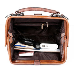 Women Leather Doctor Bag Shoulder Bag Crossbody Handbag Chain Rivets Vintage Bag