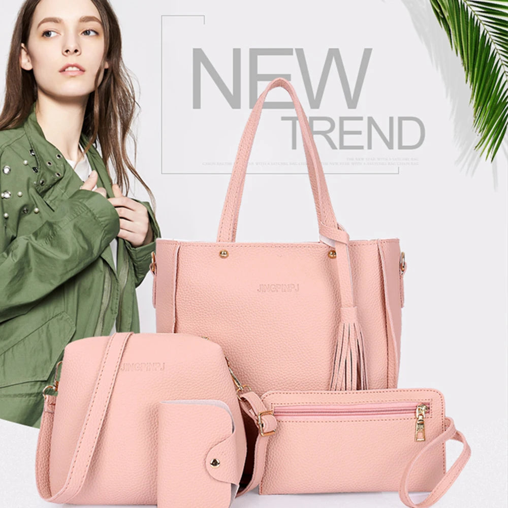 Women Shoulder Handbag 4pcs Set PU Leather Casual Ladies Bag