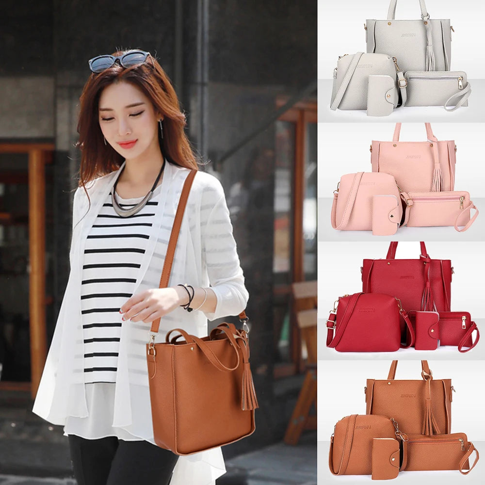 Women Shoulder Handbag 4pcs Set PU Leather Casual Ladies Bag