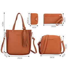 Women Shoulder Handbag 4pcs Set PU Leather Casual Ladies Bag