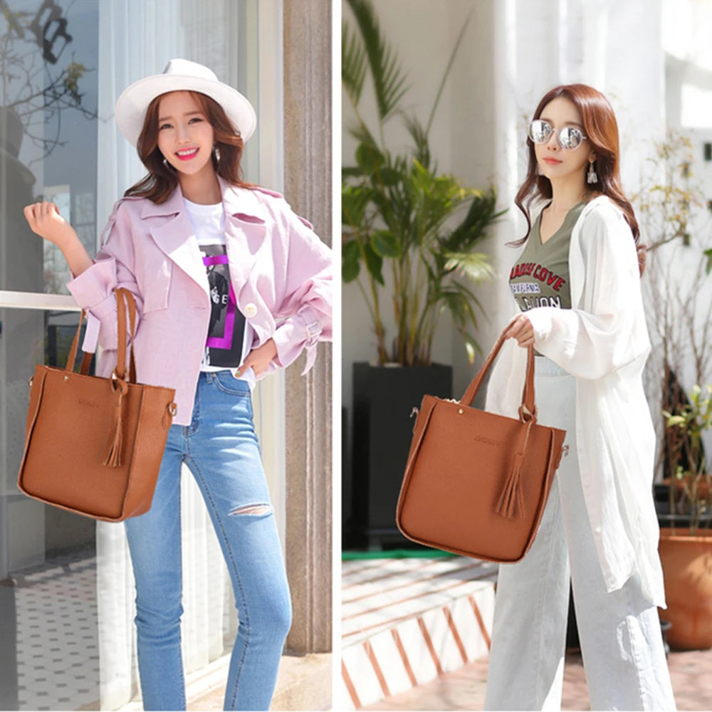 Women Shoulder Handbag 4pcs Set PU Leather Casual Ladies Bag