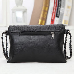 Skull Skeleton Chain Lady Tote Shoulder Bucket Bag PU Leather Crossbody Bags
