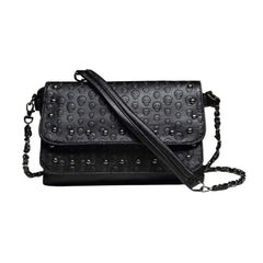 Skull Skeleton Chain Lady Tote Shoulder Bucket Bag PU Leather Crossbody Bags