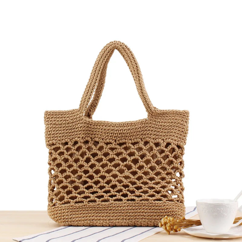 Bohemia Straw Beach Bag Large Capacity Totes Leather Women Shoulder Bag