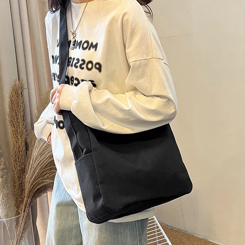 Canvas Shoulder Bag Large Tote Unisex School Bag