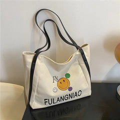 Women Canvas Shoulder Cartoon Printed Tote Bag Letter Large Capacity