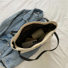 Women Canvas Shoulder Cartoon Printed Tote Bag Letter Large Capacity