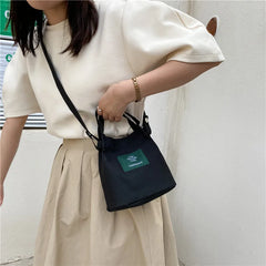 Literature Girl Canvas Shoulder Bag Solid Bucket Crossbody Bag