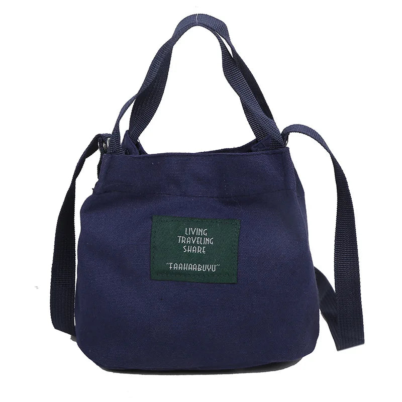 Literature Girl Canvas Shoulder Bag Solid Bucket Crossbody Bag