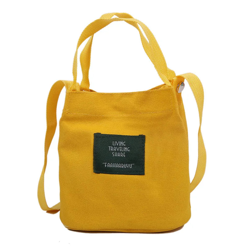 Literature Girl Canvas Shoulder Bag Solid Bucket Crossbody Bag