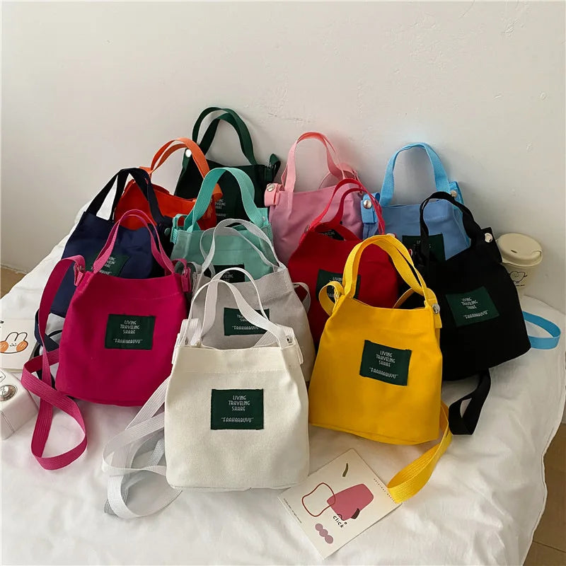 Literature Girl Canvas Shoulder Bag Solid Bucket Crossbody Bag