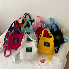 Literature Girl Canvas Shoulder Bag Solid Bucket Crossbody Bag