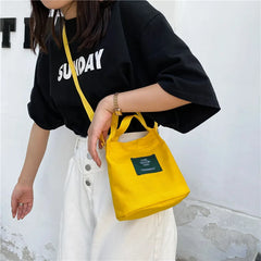 Literature Girl Canvas Shoulder Bag Solid Bucket Crossbody Bag