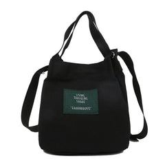Literature Girl Canvas Shoulder Bag Solid Bucket Crossbody Bag