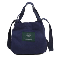Literature Girl Canvas Shoulder Bag Solid Bucket Crossbody Bag