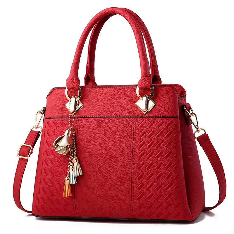 Women Tassel PU Leather Totes Bag Embroidery Crossbody Shoulder Bag