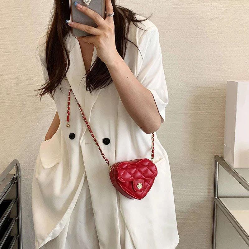 Women Heart-shaped Mini Bag Diamond Embroidery Shoulder Messenger Bag