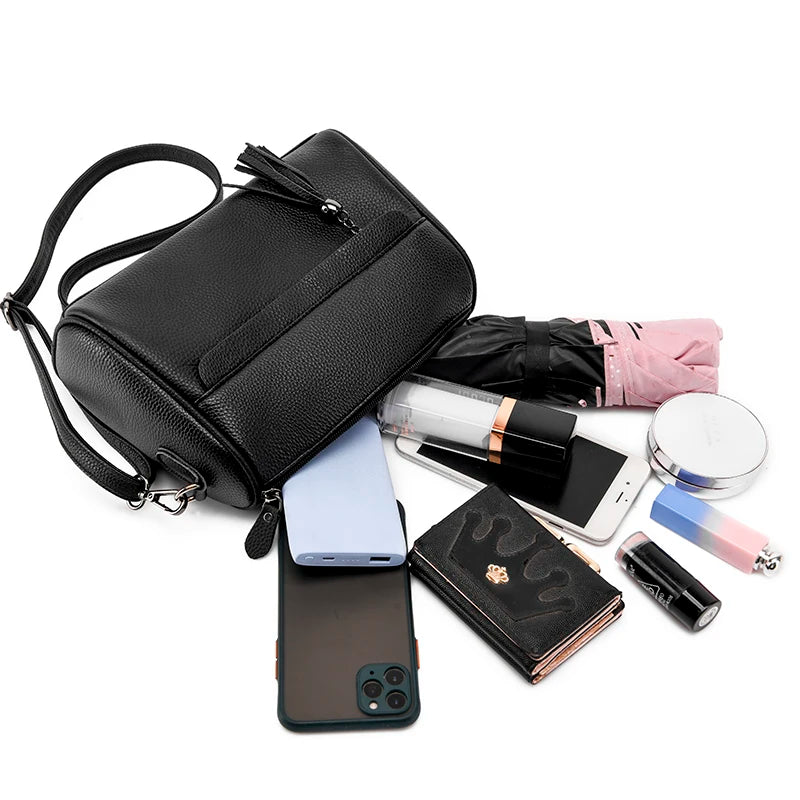 Cowhide Leather Women Shoulder Bag High Capacity Handbag