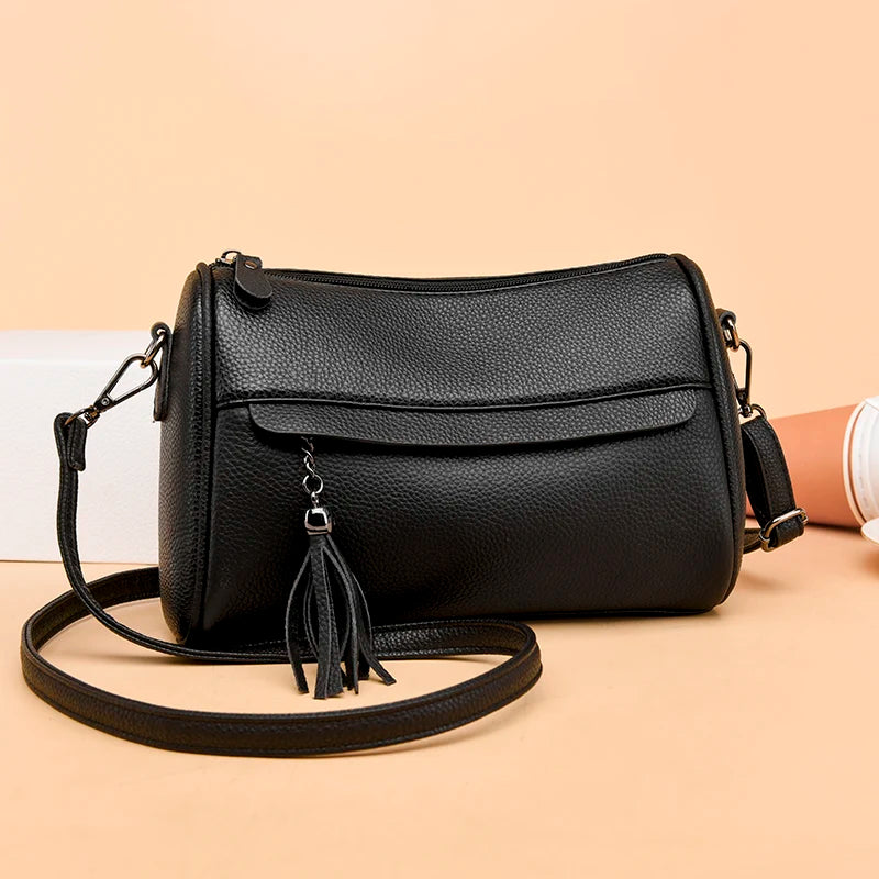 Cowhide Leather Women Shoulder Bag High Capacity Handbag