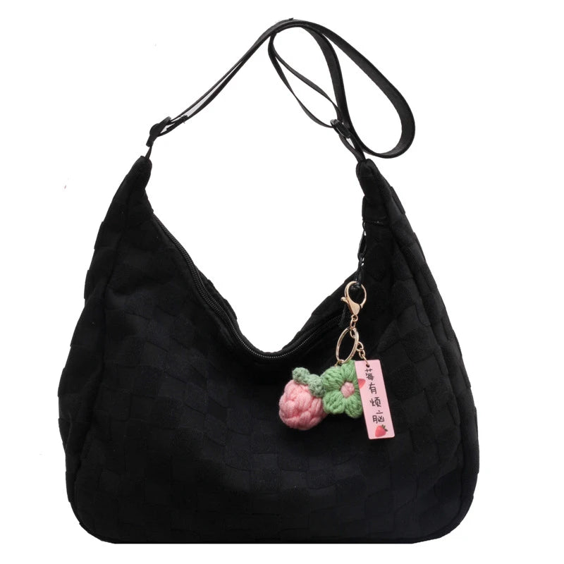 Women Hobo Handbags Solid Plaid Shoulder Bags Female Crossbody Bag