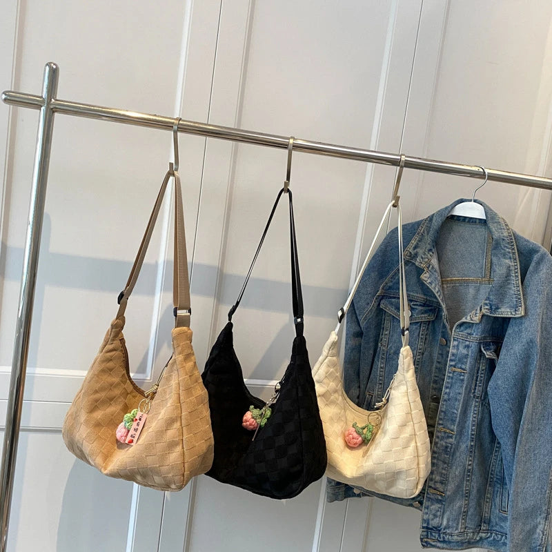 Women Hobo Handbags Solid Plaid Shoulder Bags Female Crossbody Bag