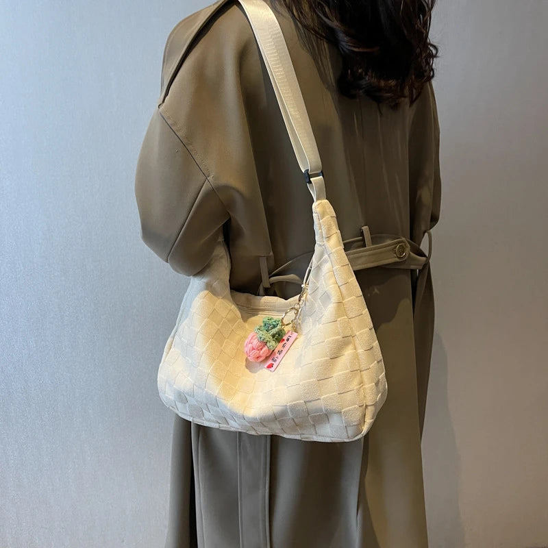 Women Hobo Handbags Solid Plaid Shoulder Bags Female Crossbody Bag