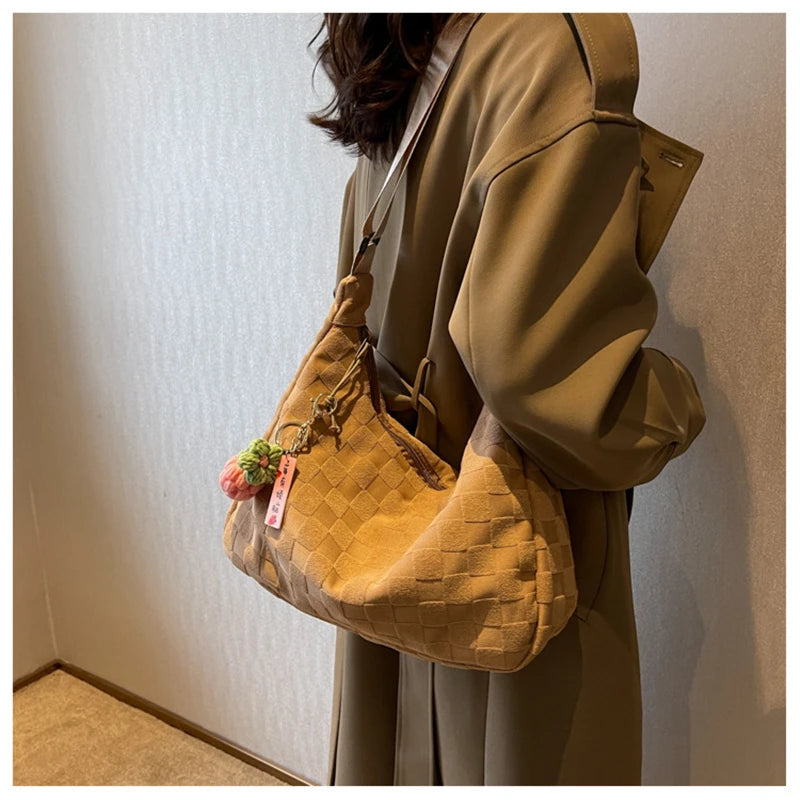 Women Hobo Handbags Solid Plaid Shoulder Bags Female Crossbody Bag