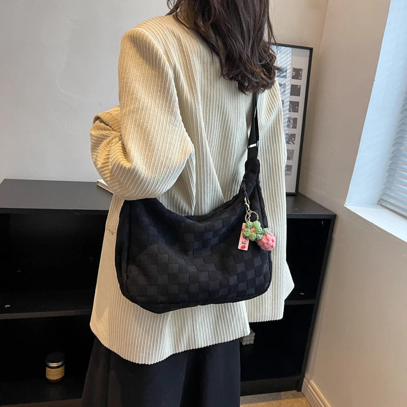 Women Hobo Handbags Solid Plaid Shoulder Bags Female Crossbody Bag