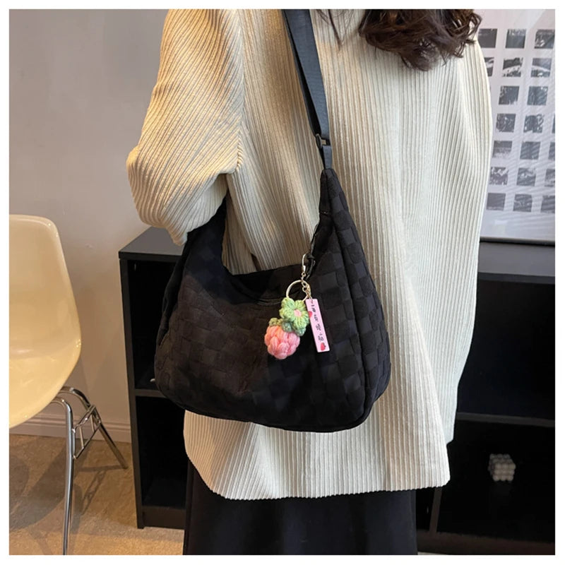 Women Hobo Handbags Solid Plaid Shoulder Bags Female Crossbody Bag