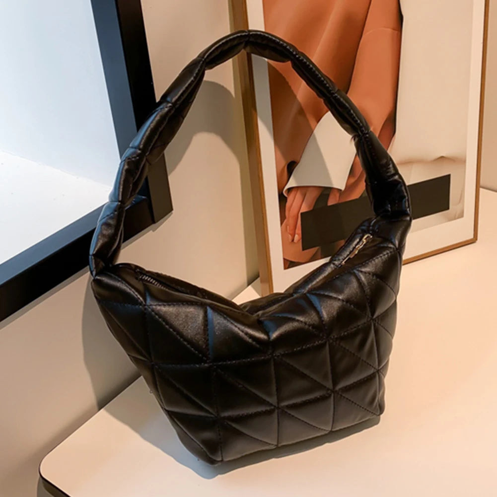 Quilted Rhombus Pattern Shoulder Bag PU Leather Purse Handbag