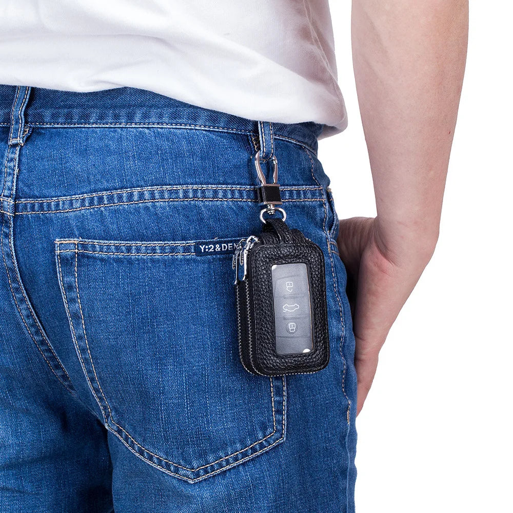 Leather Double Zipper Key Holder Housekeeper Multifunctional