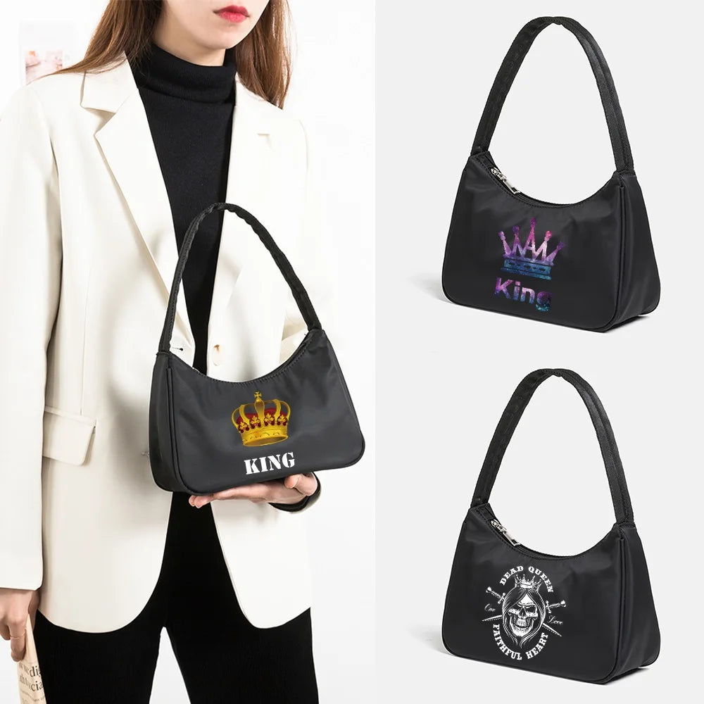 Women King Print Underarm Shoulder Bags Handbag Tote Bags Female Small Bags