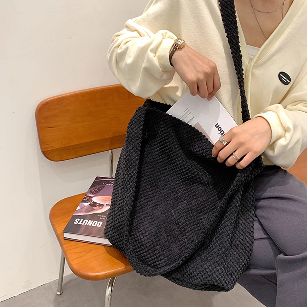 Women Knitting Shoulder Bag Lady Winter Crochet Large Handbag