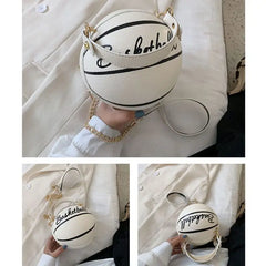 Women Basketball Round Crossbody Shoulder Bag Chain Purse Satchel