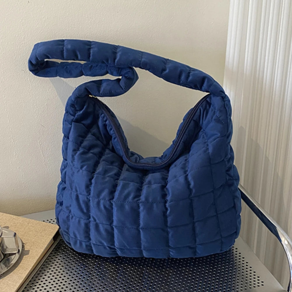 Quilted Plaid Underarm Bag for Women Soft Casual Tote